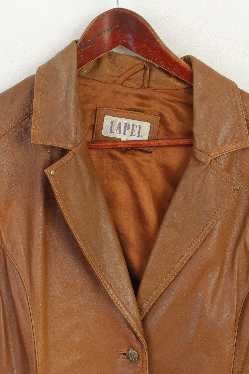 Lapel Women XL (L) Jacket Camel Leather Western Vintage Single Breasted Blazer