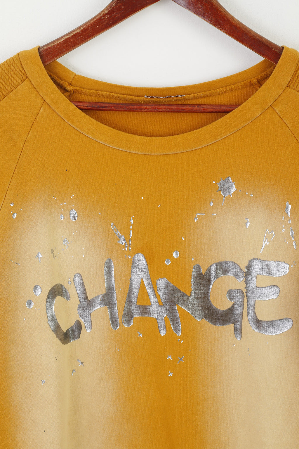 Made in Italy Women M Blouse Mustar Cotton Stretch Graphic Change Sweatshirt