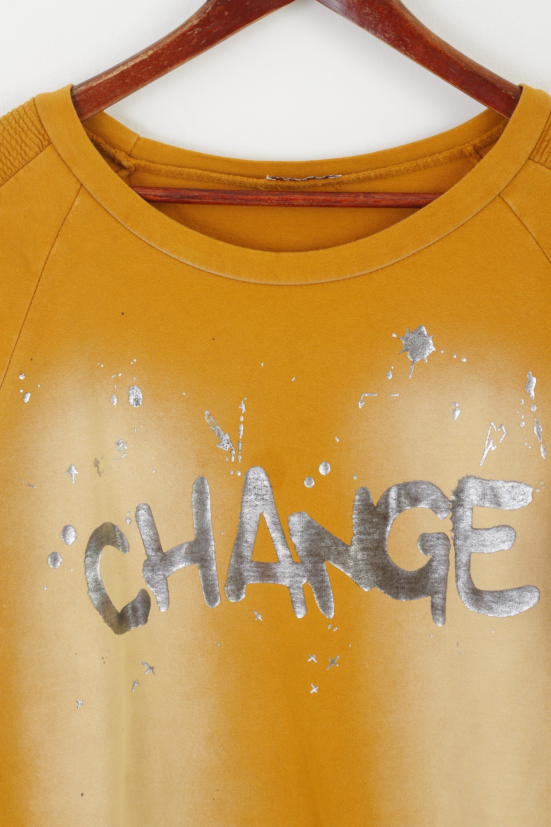 Made in Italy Women M Blouse Mustar Cotton Stretch Graphic Change Sweatshirt