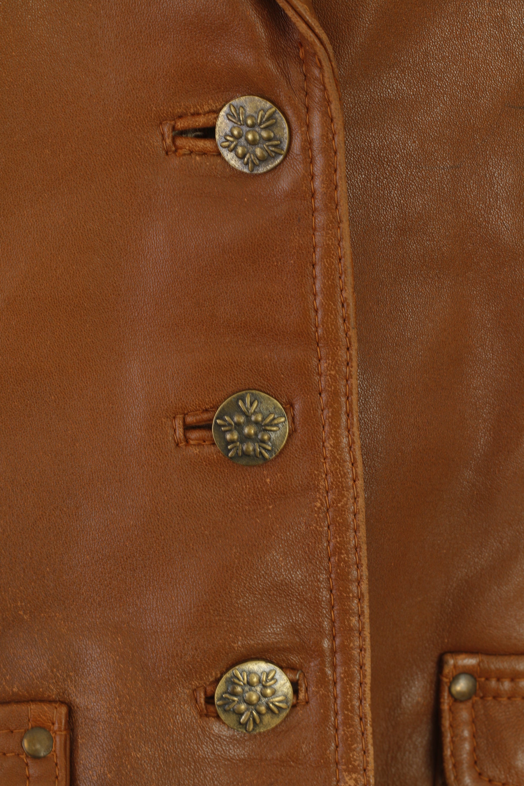 Lapel Women XL (L) Jacket Camel Leather Western Vintage Single Breasted Blazer