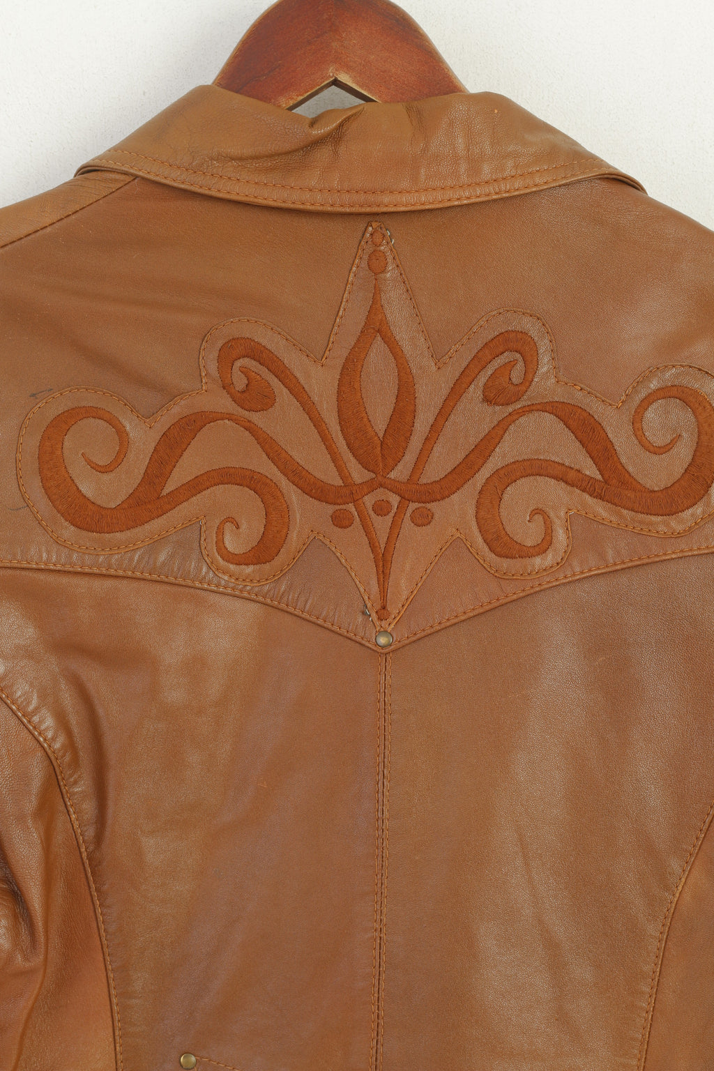 Lapel Women XL (L) Jacket Camel Leather Western Vintage Single Breasted Blazer