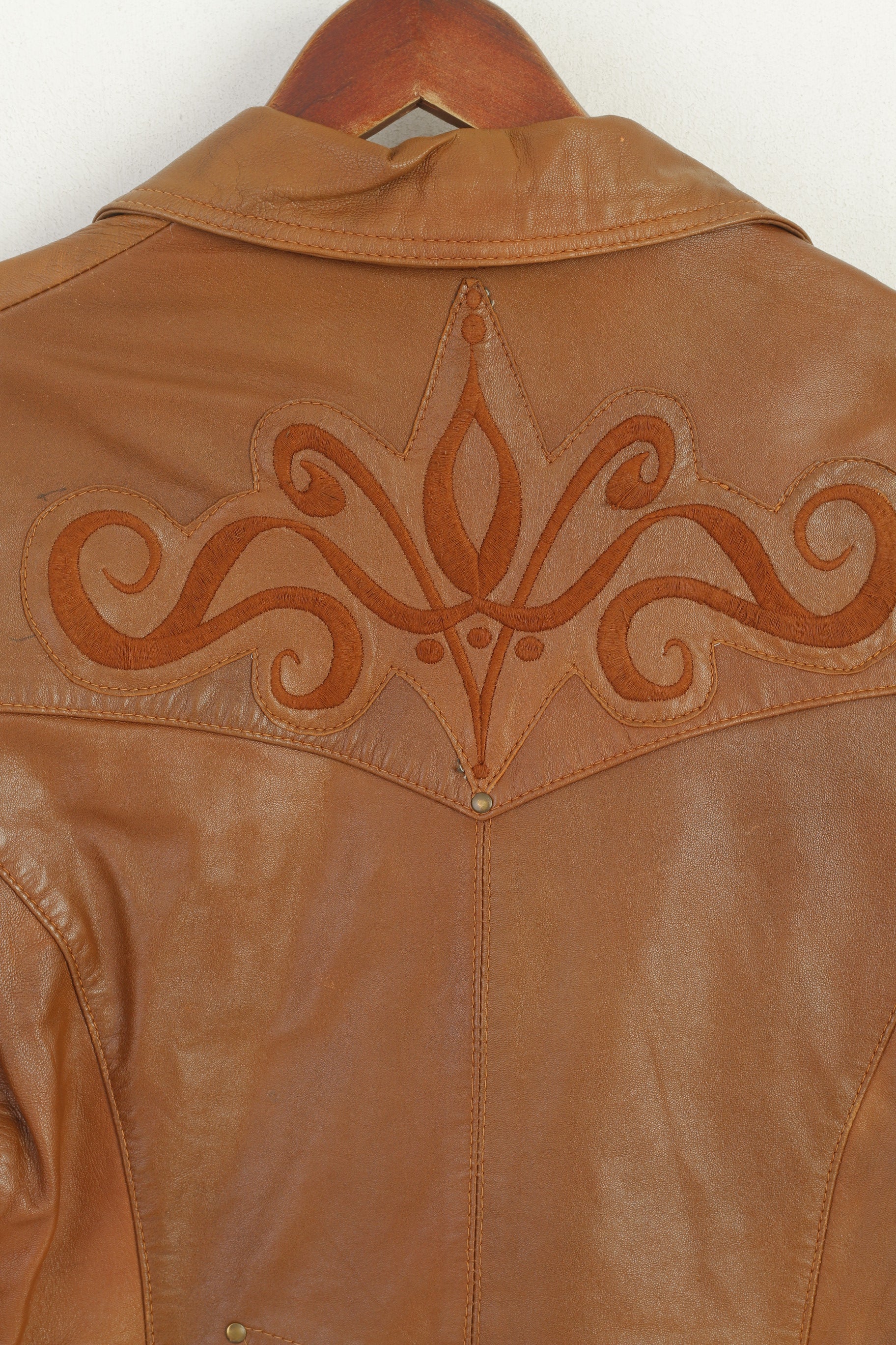 Lapel Women XL (L) Jacket Camel Leather Western Vintage Single Breasted Blazer