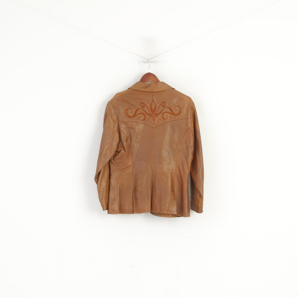 Lapel Women XL (L) Jacket Camel Leather Western Vintage Single Breasted Blazer