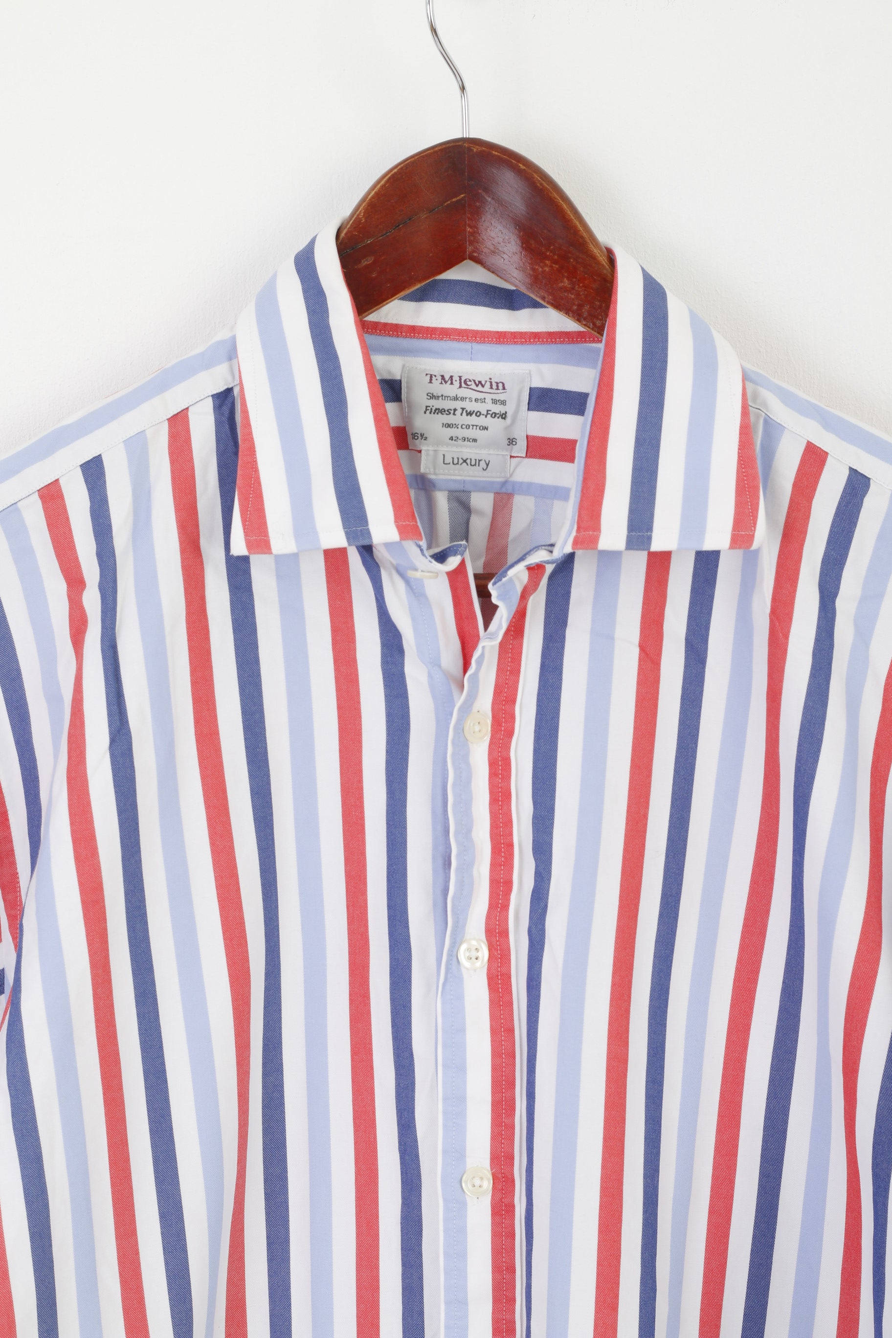 TM Lewin Luxury Men XL 16.5 36 Casual Shirt Blue Striped Cotton Cufflinks Ling Sleeve Top