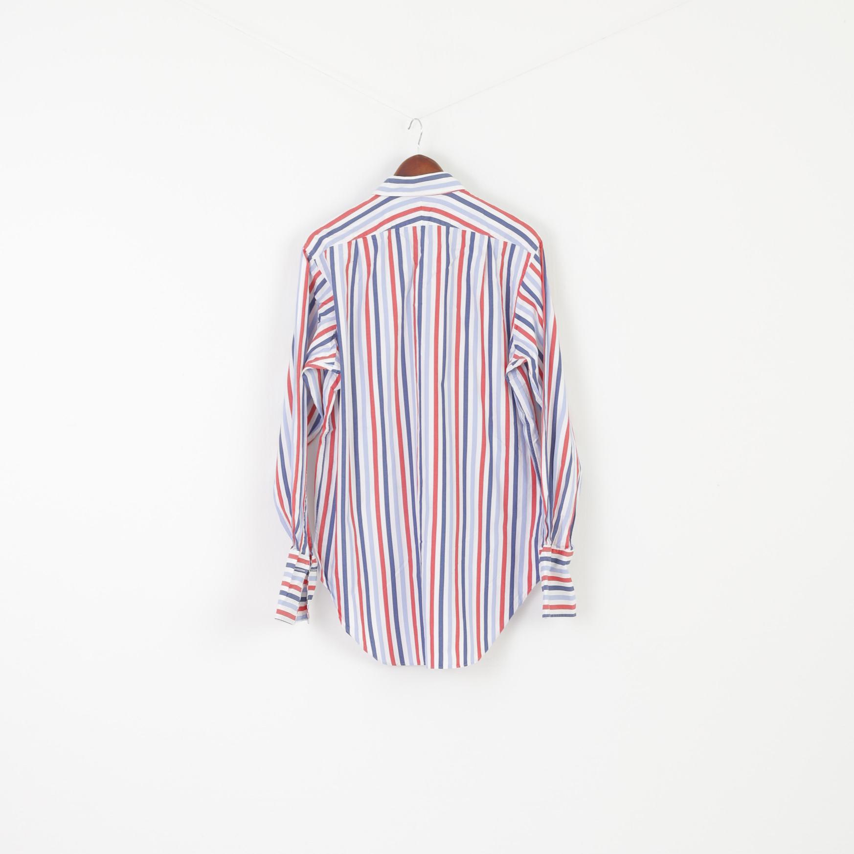 TM Lewin Luxury Men XL 16.5 36 Casual Shirt Blue Striped Cotton Cufflinks Ling Sleeve Top