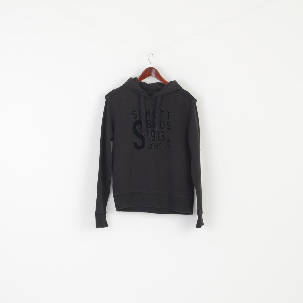Schott NYC Men M (S) Sweatshirt Black Cotton Hooded Bros Logo Army Top