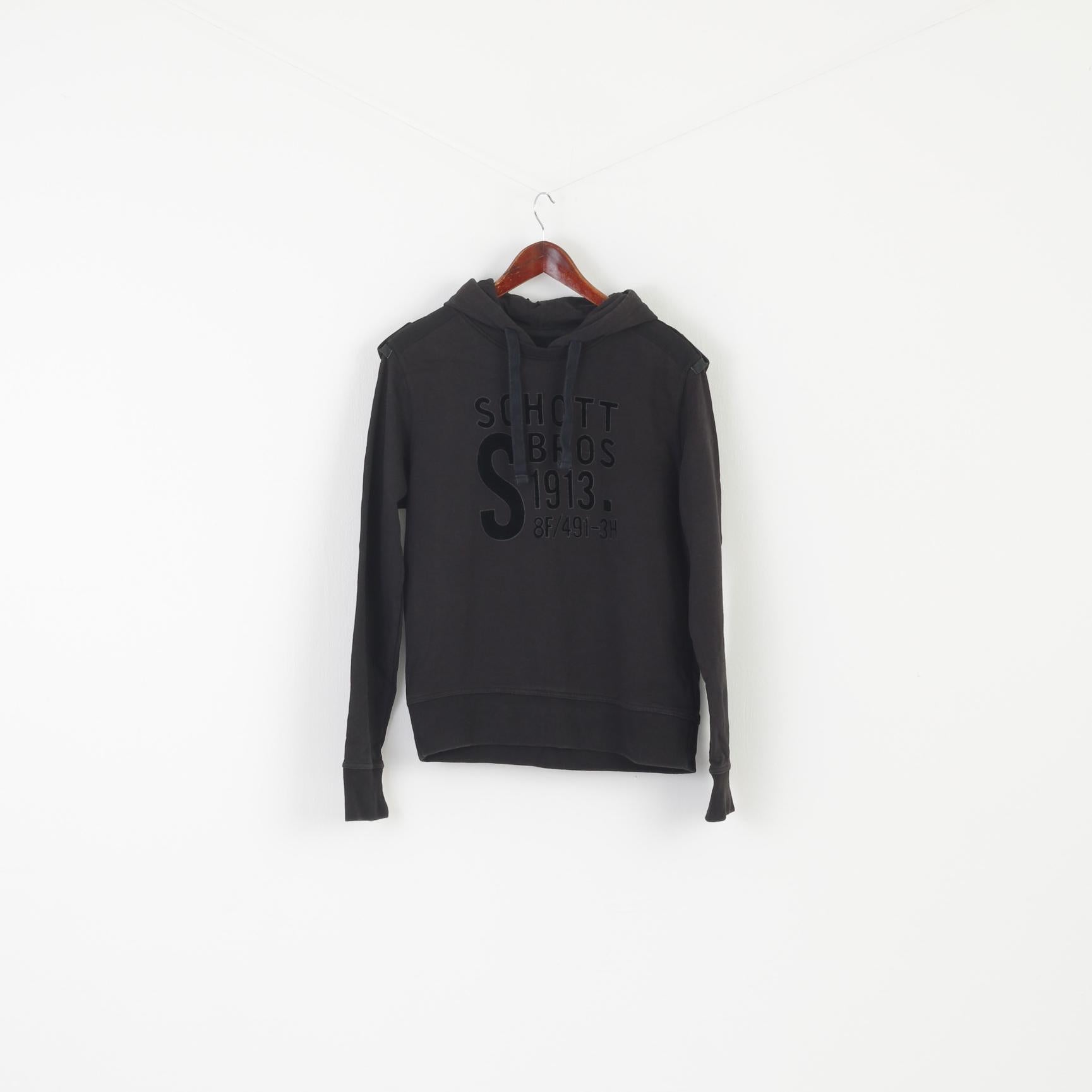 Schott NYC Men M (S) Sweatshirt Black Cotton Hooded Bros Logo Army Top