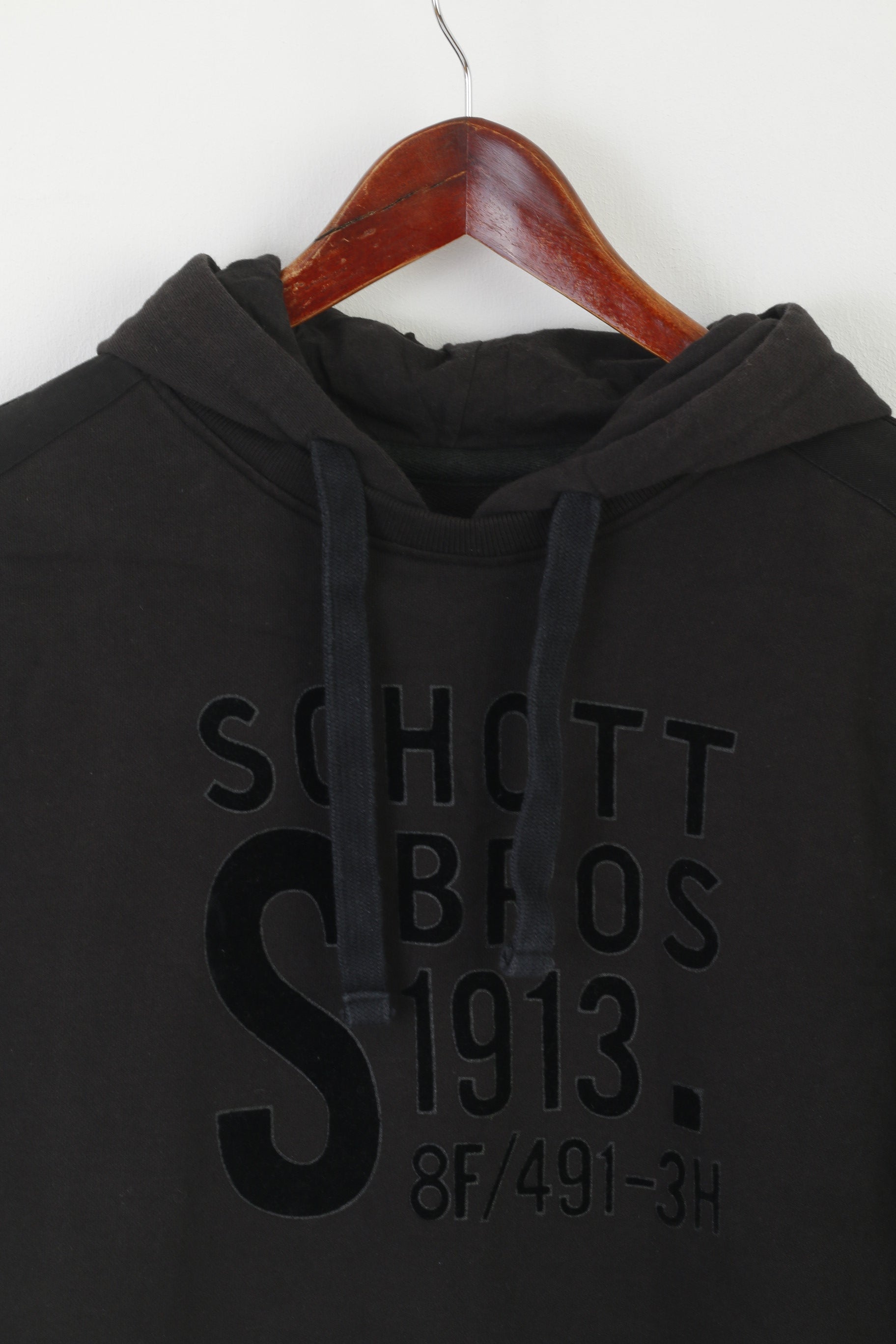 Schott NYC Men M (S) Sweatshirt Black Cotton Hooded Bros Logo Army Top