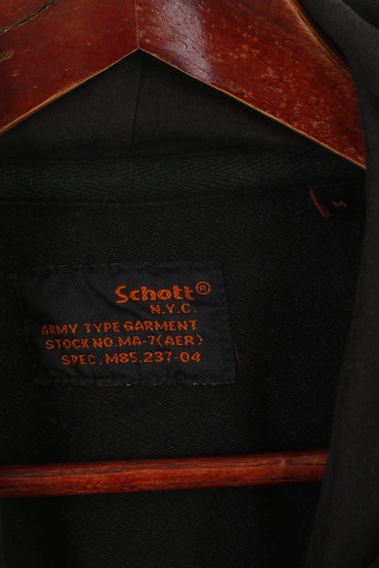 Schott NYC Men M (S) Sweatshirt Black Cotton Hooded Bros Logo Army Top