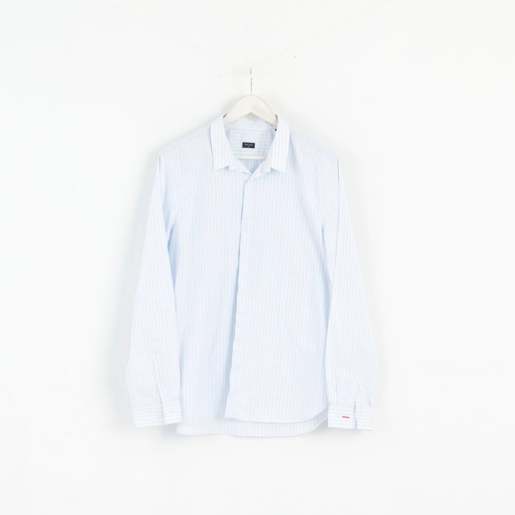 Paul Smith Men XL Casual Shirt Blue Striped Cotton Fitted Long Sleeve Top
