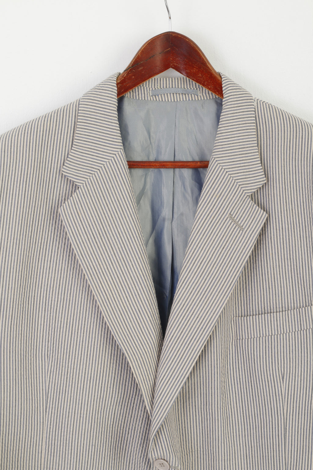 Peter Christian Men 50 XXL Blazer Blue Beige Striped Cotton Shoulder Pads Jacket