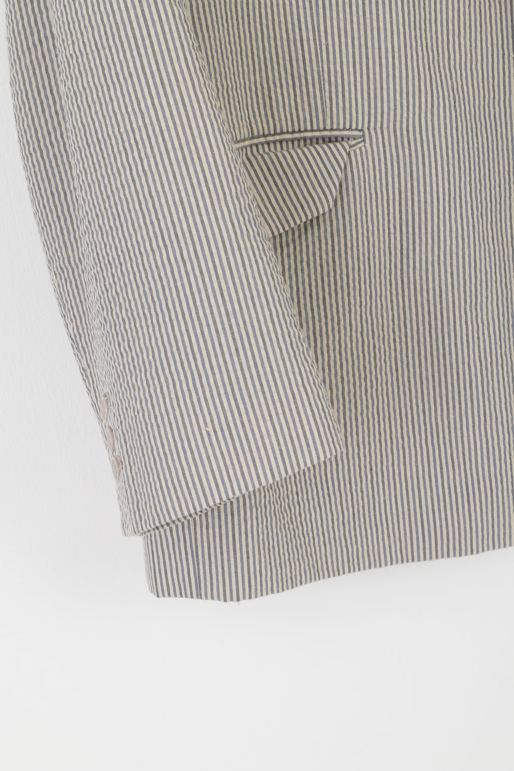 Peter Christian Men 50 XXL Blazer Blue Beige Striped Cotton Shoulder Pads Jacket