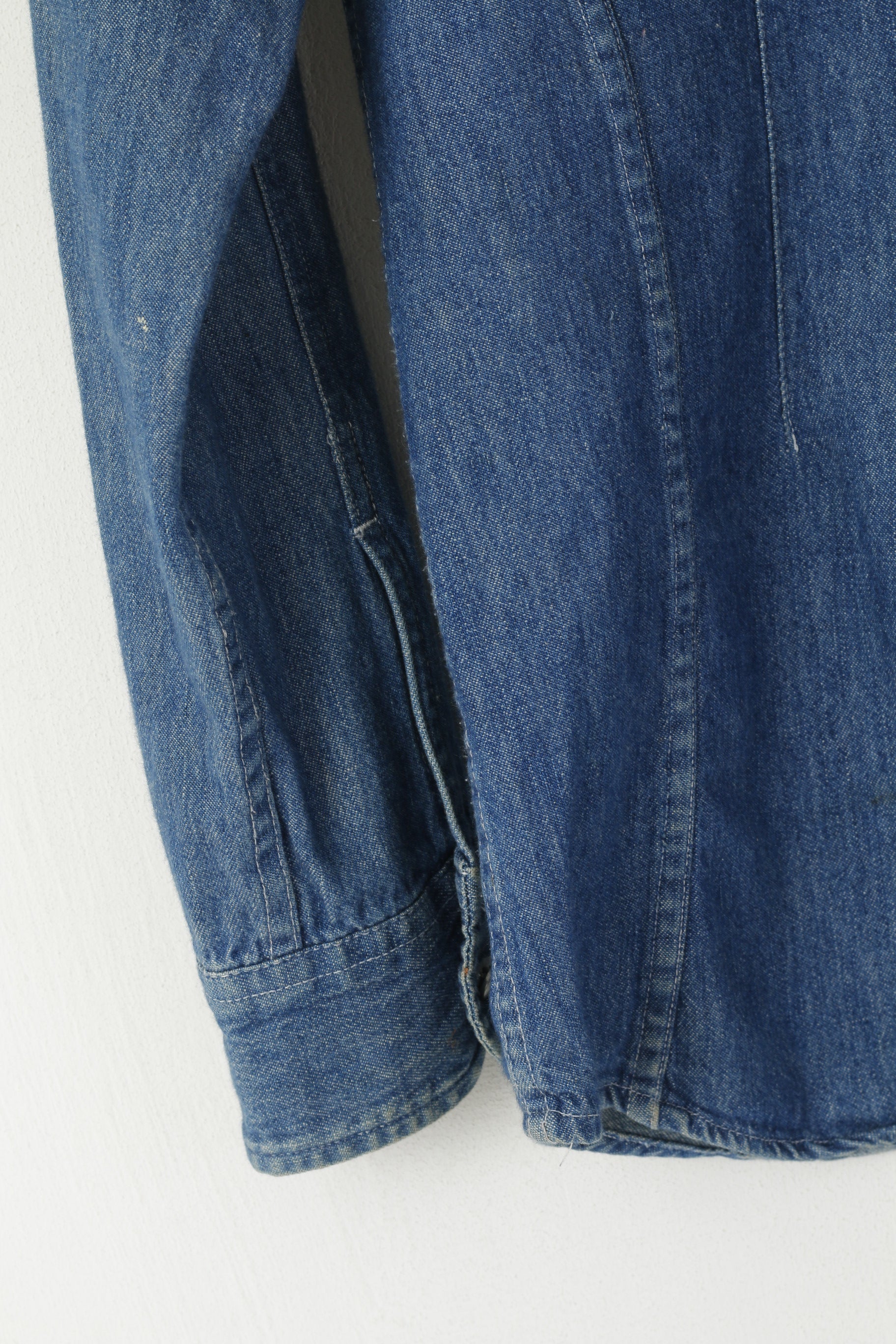 Giani Feroti Women M Casual Shirt Blue Denim Cotton Long Sleeve Lady Line Top