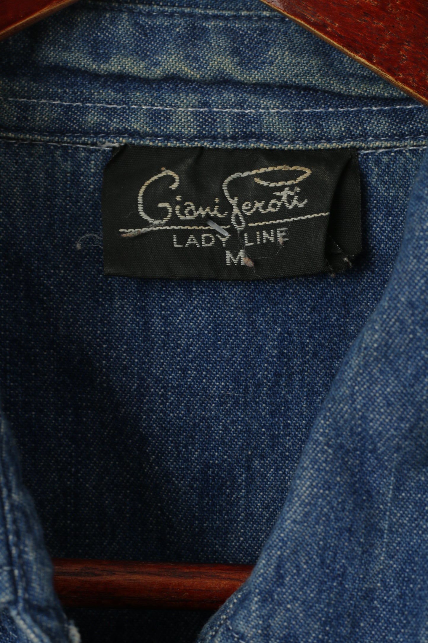 Giani Feroti Women M Casual Shirt Blue Denim Cotton Long Sleeve Lady Line Top