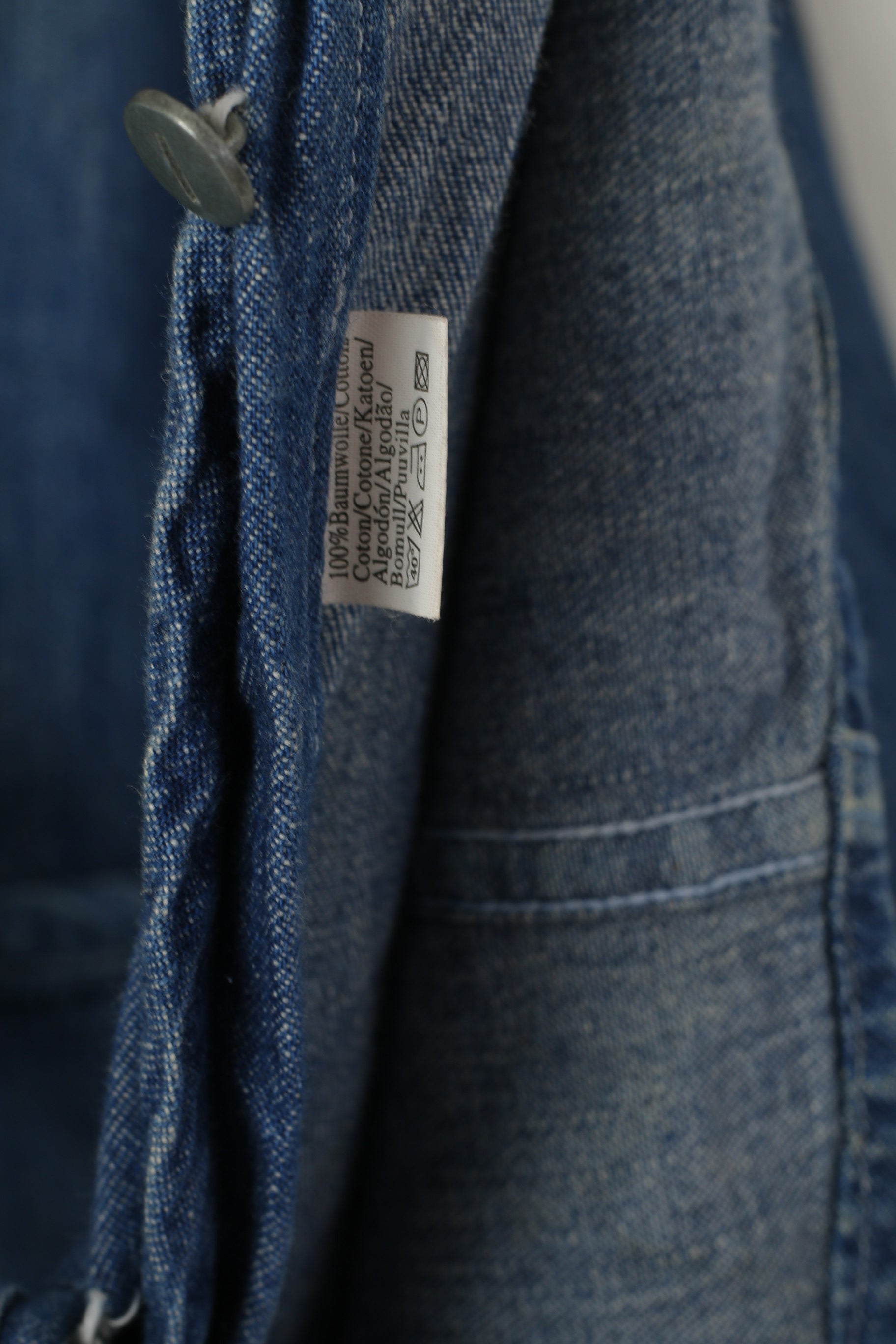 Giani Feroti Women M Casual Shirt Blue Denim Cotton Long Sleeve Lady Line Top