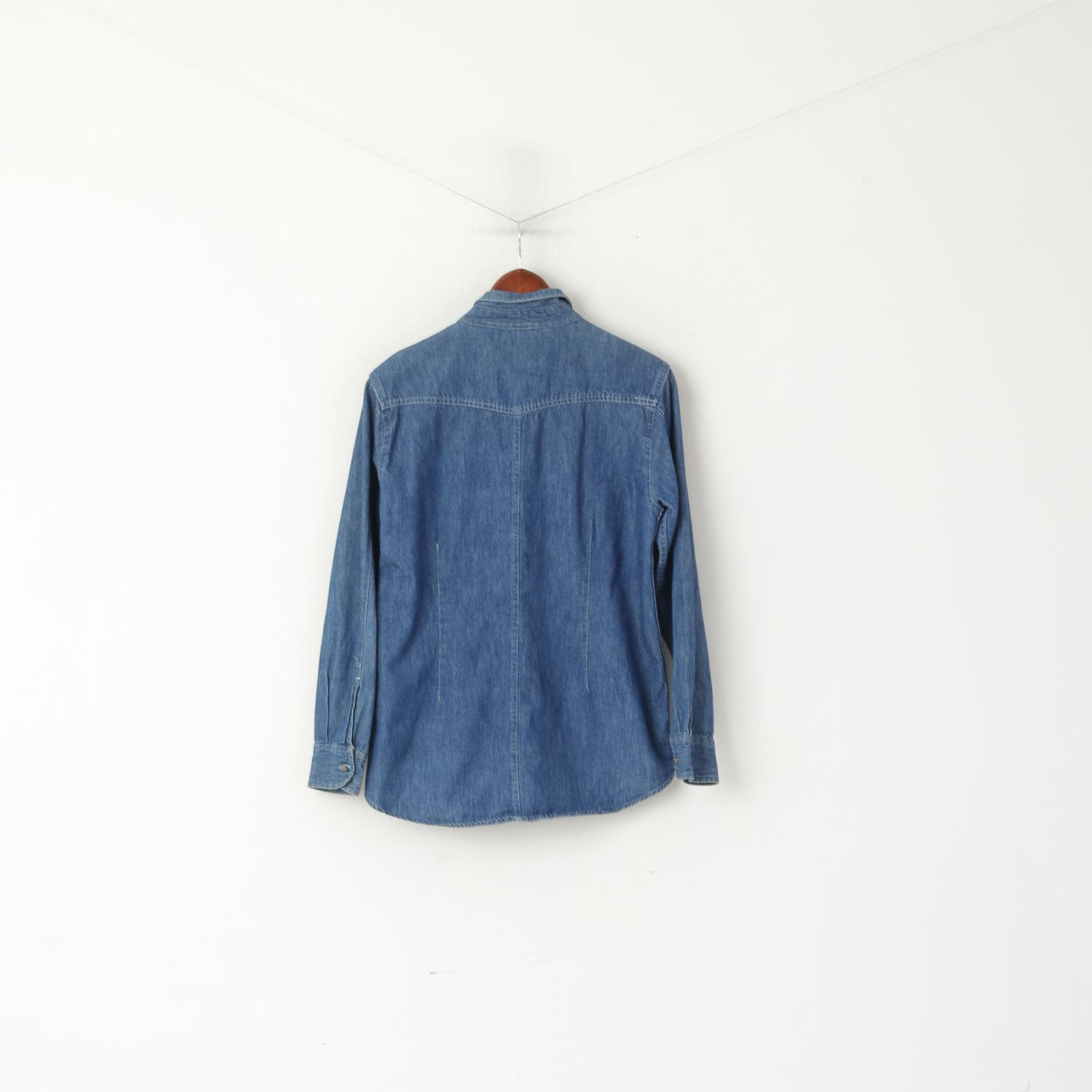 Giani Feroti Women M Casual Shirt Blue Denim Cotton Long Sleeve Lady Line Top