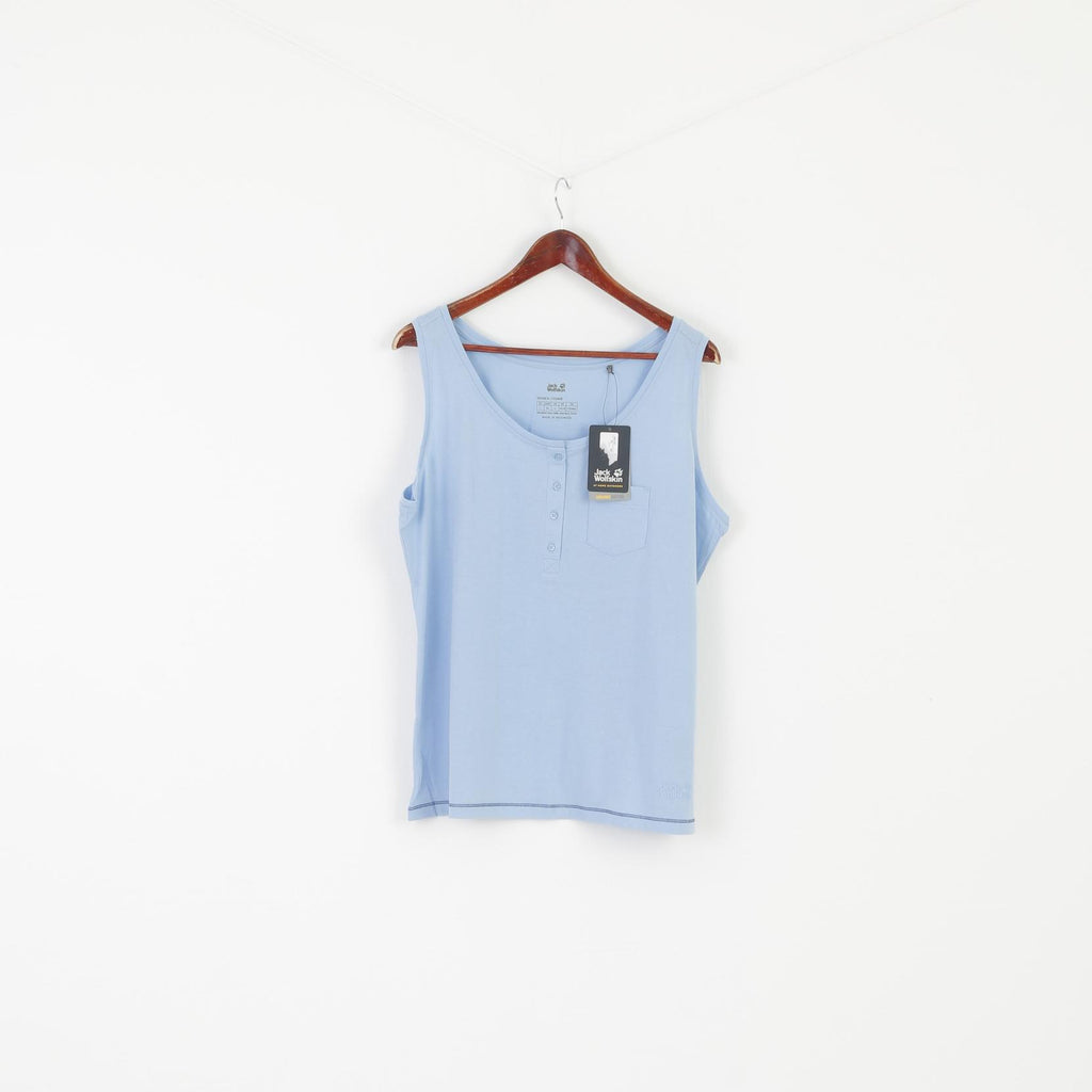 New Jack Wolfskin Women L 14-16 Shirt Blue Cotton Crew Neck Sleeveless Tank Top