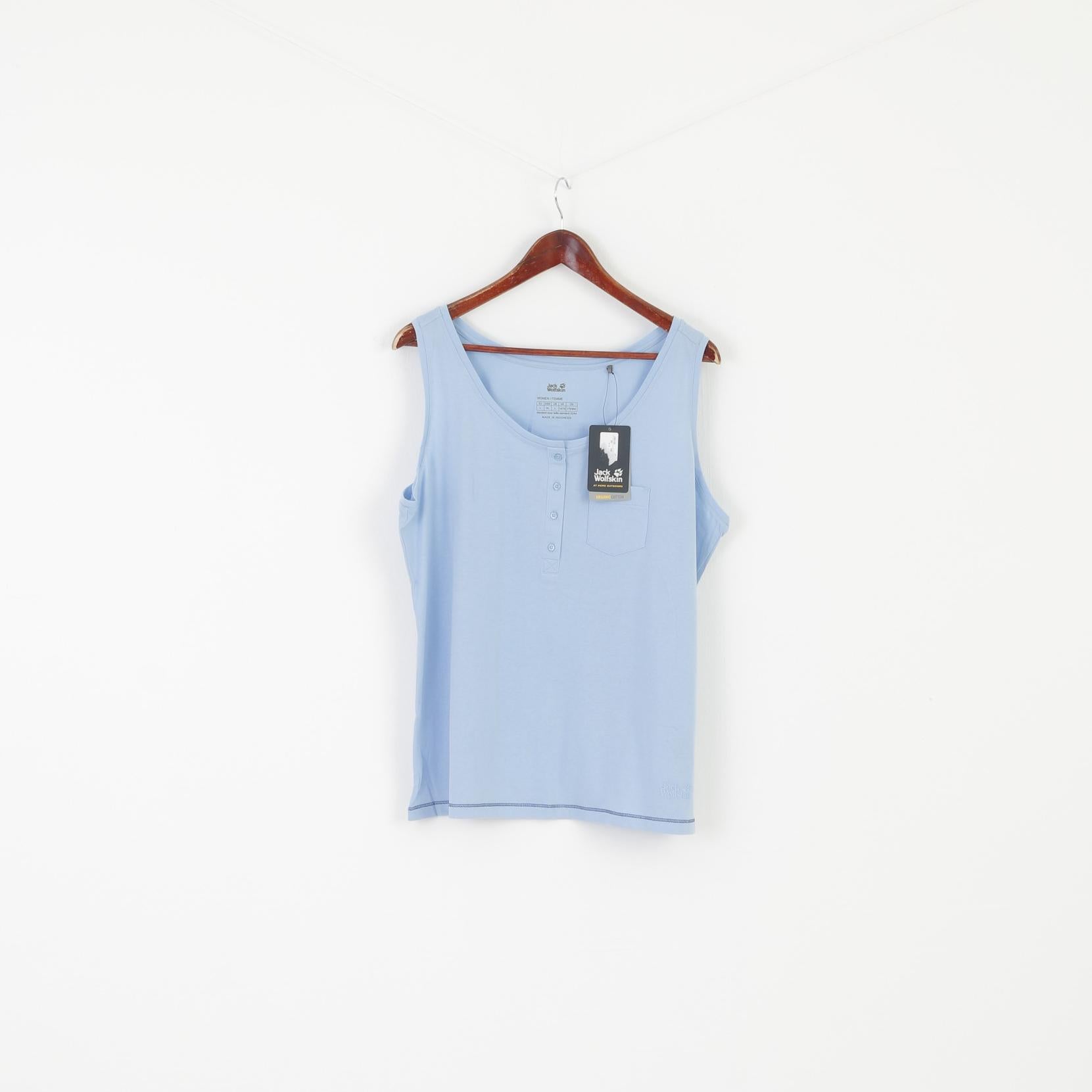 New Jack Wolfskin Women L 14-16 Shirt Blue Cotton Crew Neck Sleeveless Tank Top