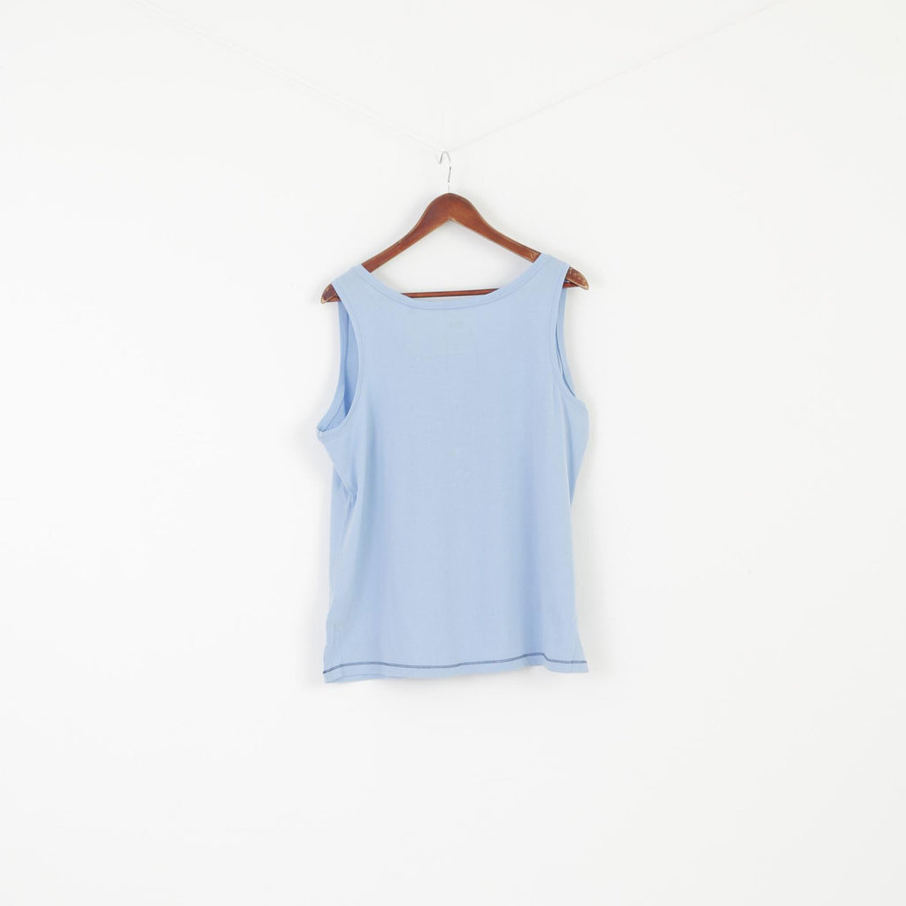 Nouveau Jack Wolfskin Femmes L 14-16 Chemise Bleu Coton Col Rond Sans Manches Débardeur