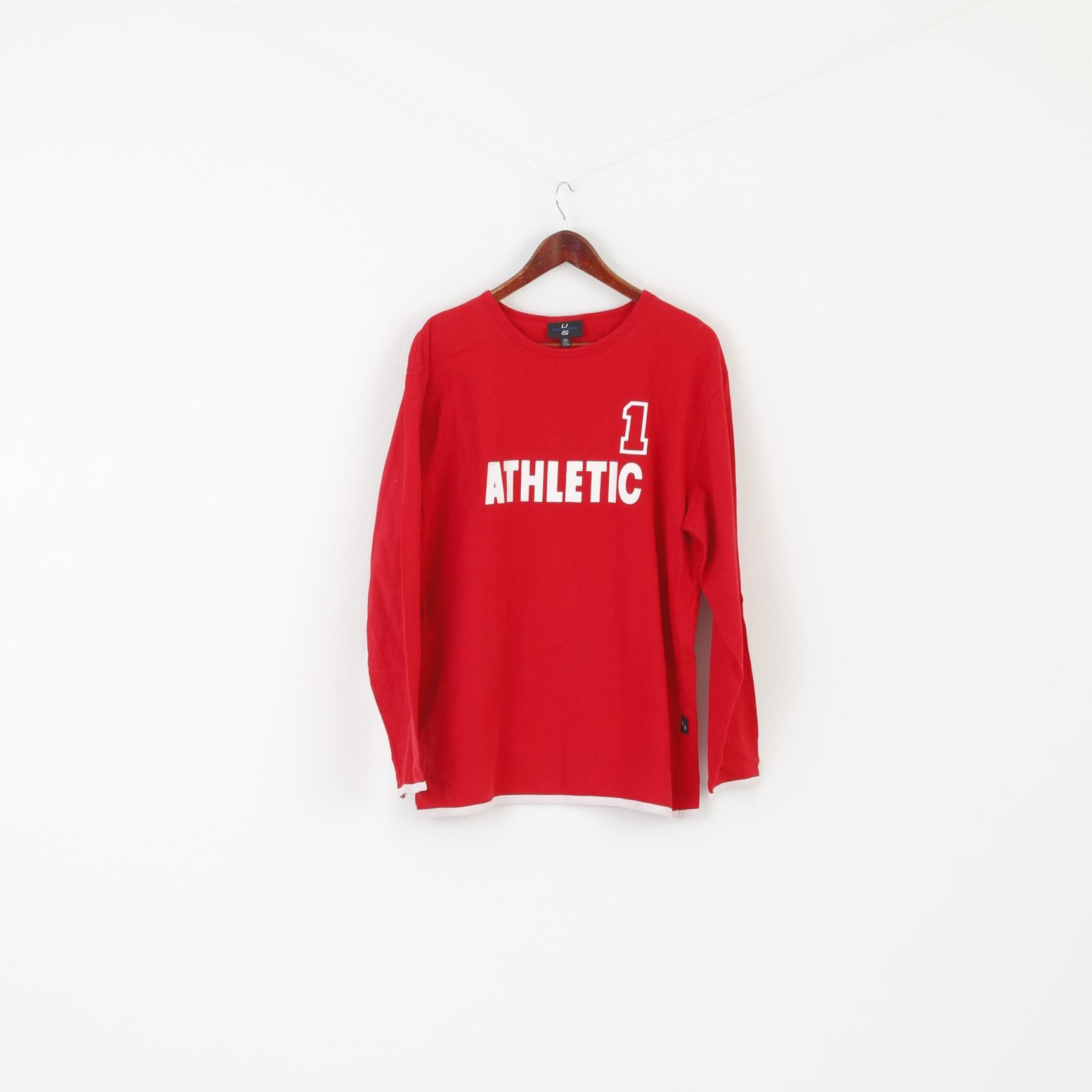 US Sports Men 52/54 L Shirt Red Cotton Vintage Long Sleeve Crew Neck Athletic #1 Top
