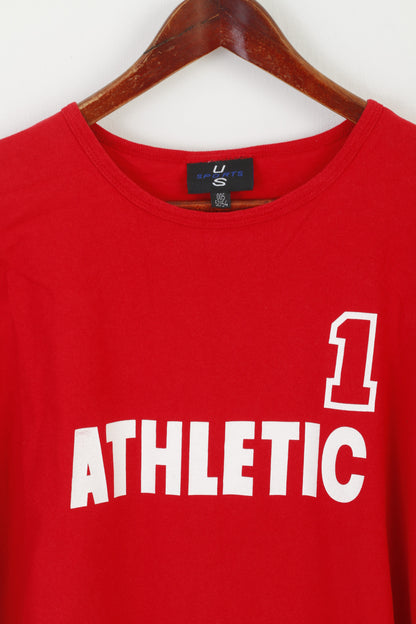 US Sports Men 52/54 L Shirt Red Cotton Vintage Long Sleeve Crew Neck Athletic #1 Top