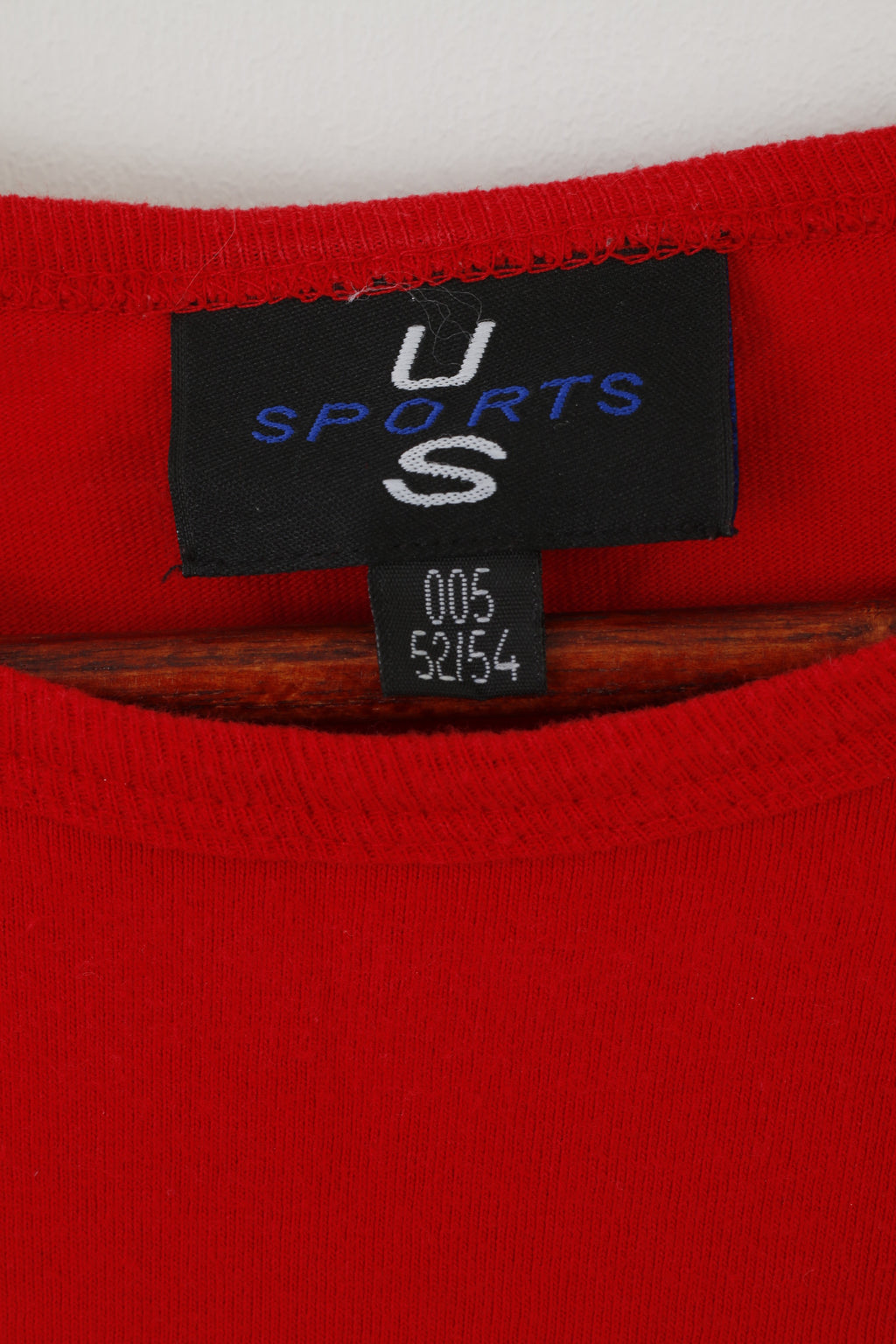 US Sports Men 52/54 L Camicia rossa in cotone vintage a maniche lunghe girocollo atletico # 1 Top