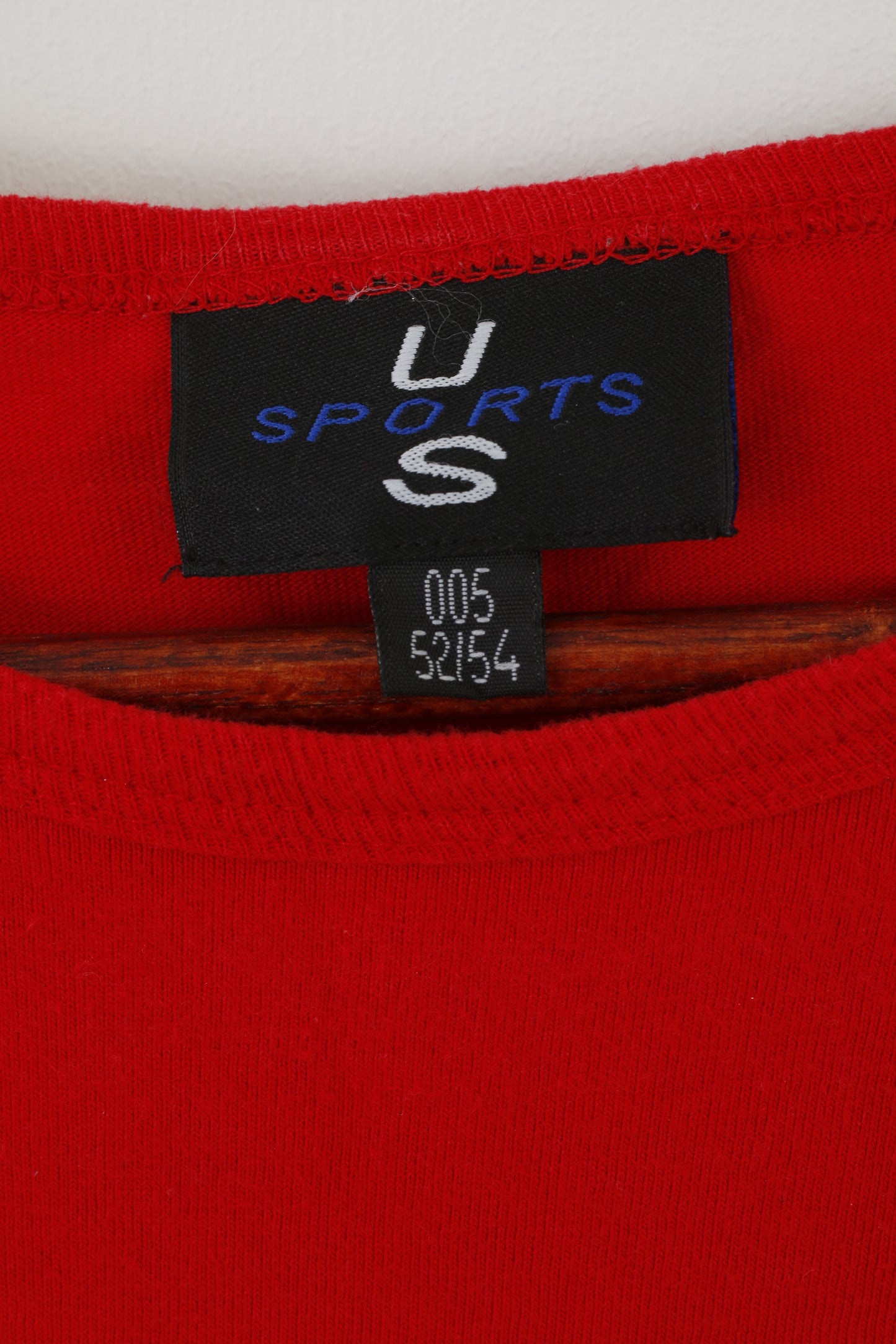 US Sports hommes 52/54 L chemise rouge coton Vintage manches longues col rond athlétique #1 haut