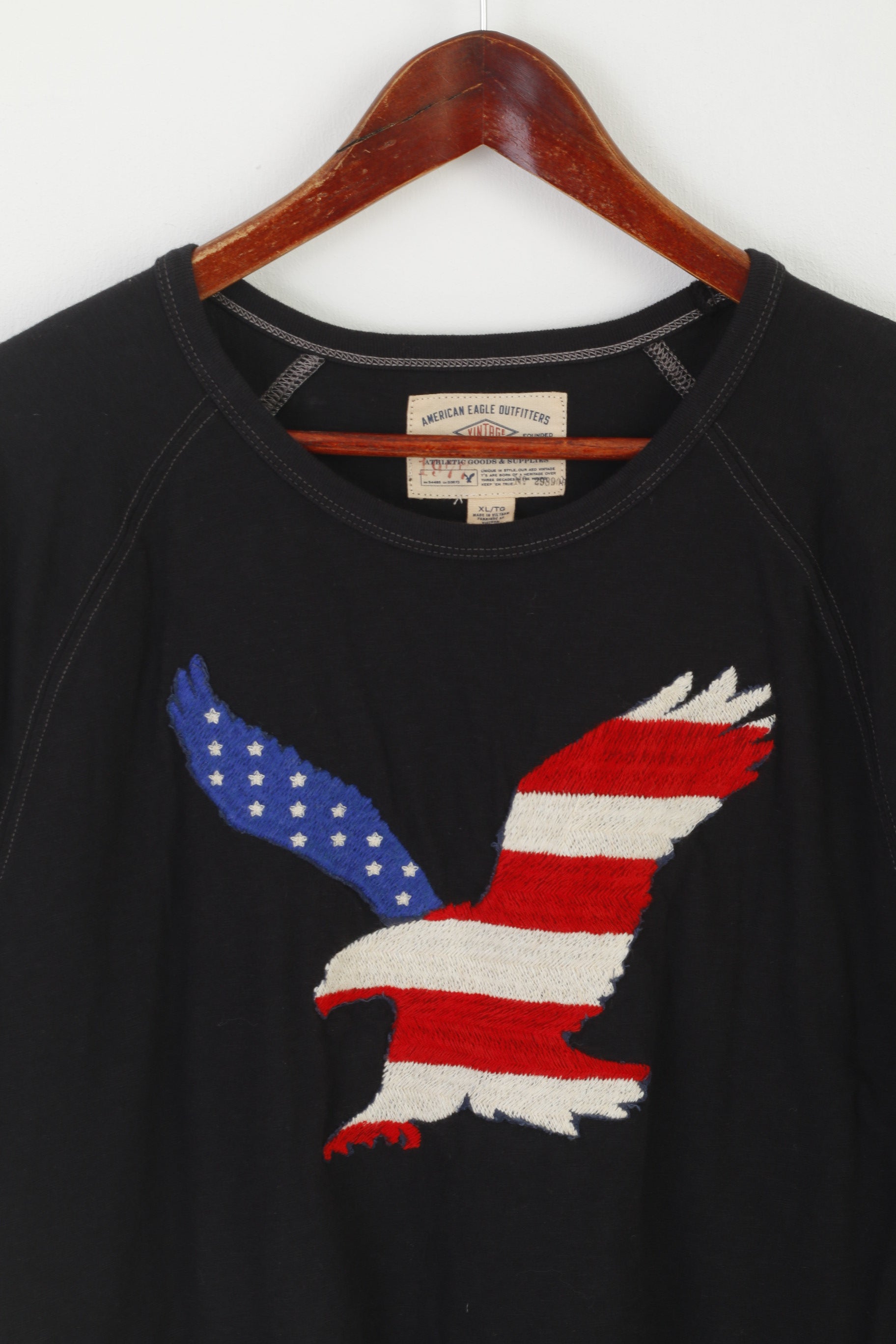 American Eagle Hommes XL T-shirt Noir Coton Graphique Coupe Classique Haut Vintage