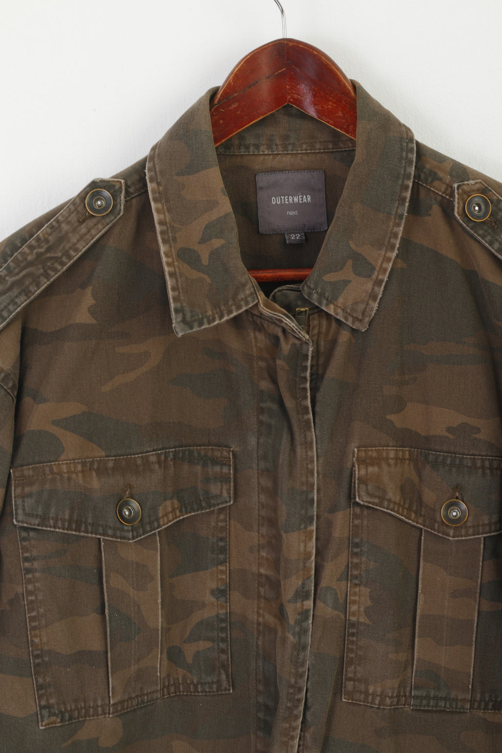 Next Outerwear Women 22 XL Jacket Brown Camuflage Military Full Zipper Combat Top