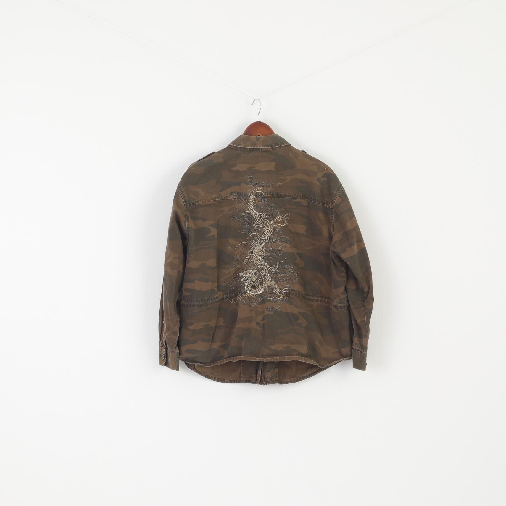 Next Outerwear Women 22 XL Jacket Brown Camuflage Military Full Zipper Combat Top