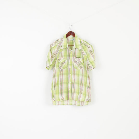 Duck and Cover Men XL (M) Casual Shirt Green Check Cotton Pockets Short Sleeve Top