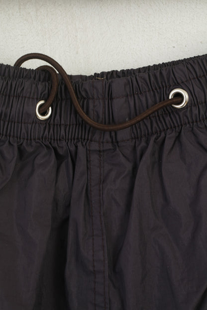 Pantaloni vintage da uomo S neri viola lucidi Pantaloni leggeri da esterno impermeabili al 100% in nylon