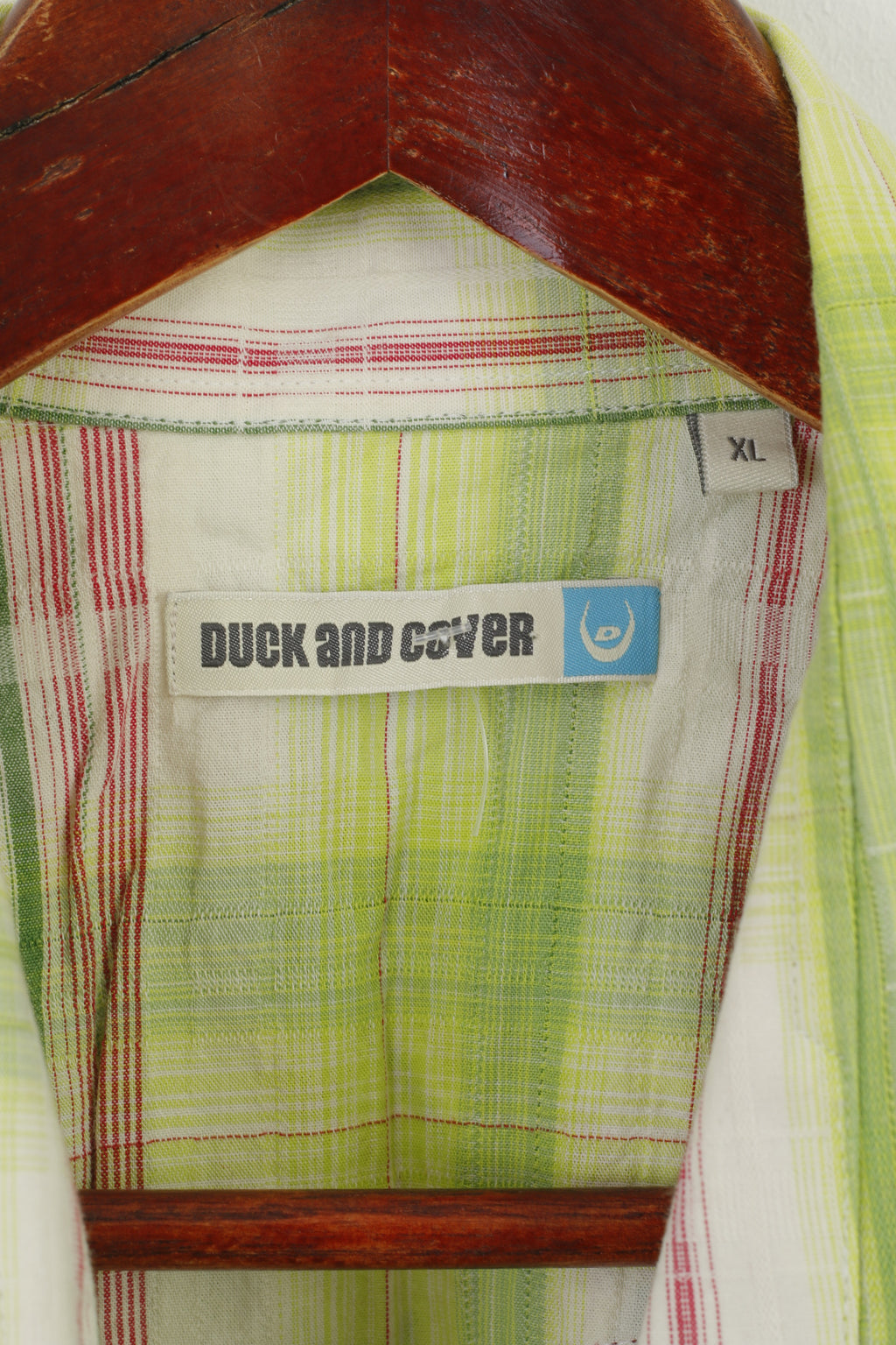 Duck and Cover Men XL (M) Casual Shirt Green Check Cotton Pockets Short Sleeve Top