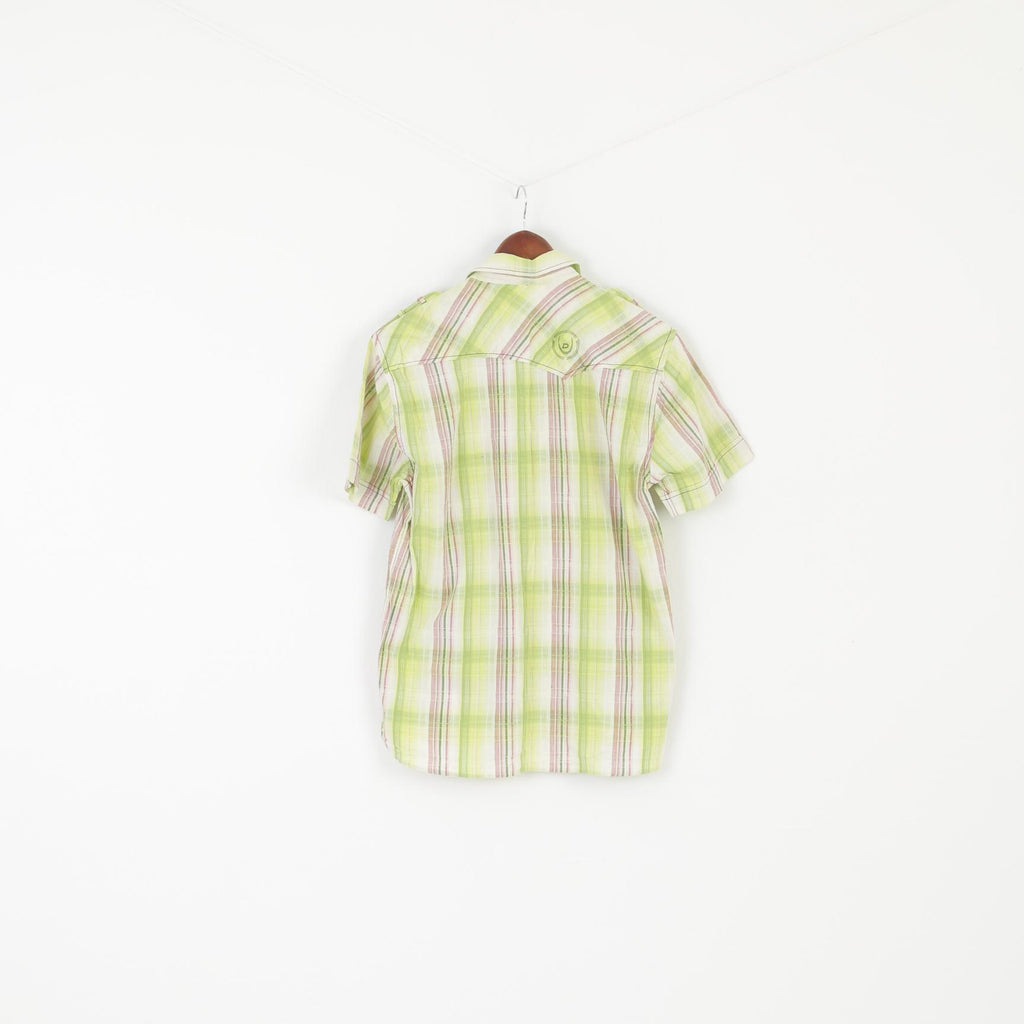 Duck and Cover Men XL (M) Casual Shirt Green Check Cotton Pockets Short Sleeve Top