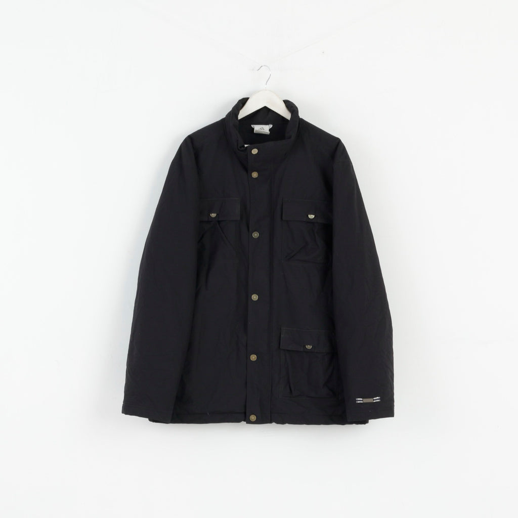 Adidas Men L Jacket Black Nylon Waterproof Full Zipper Multi Pocket Top