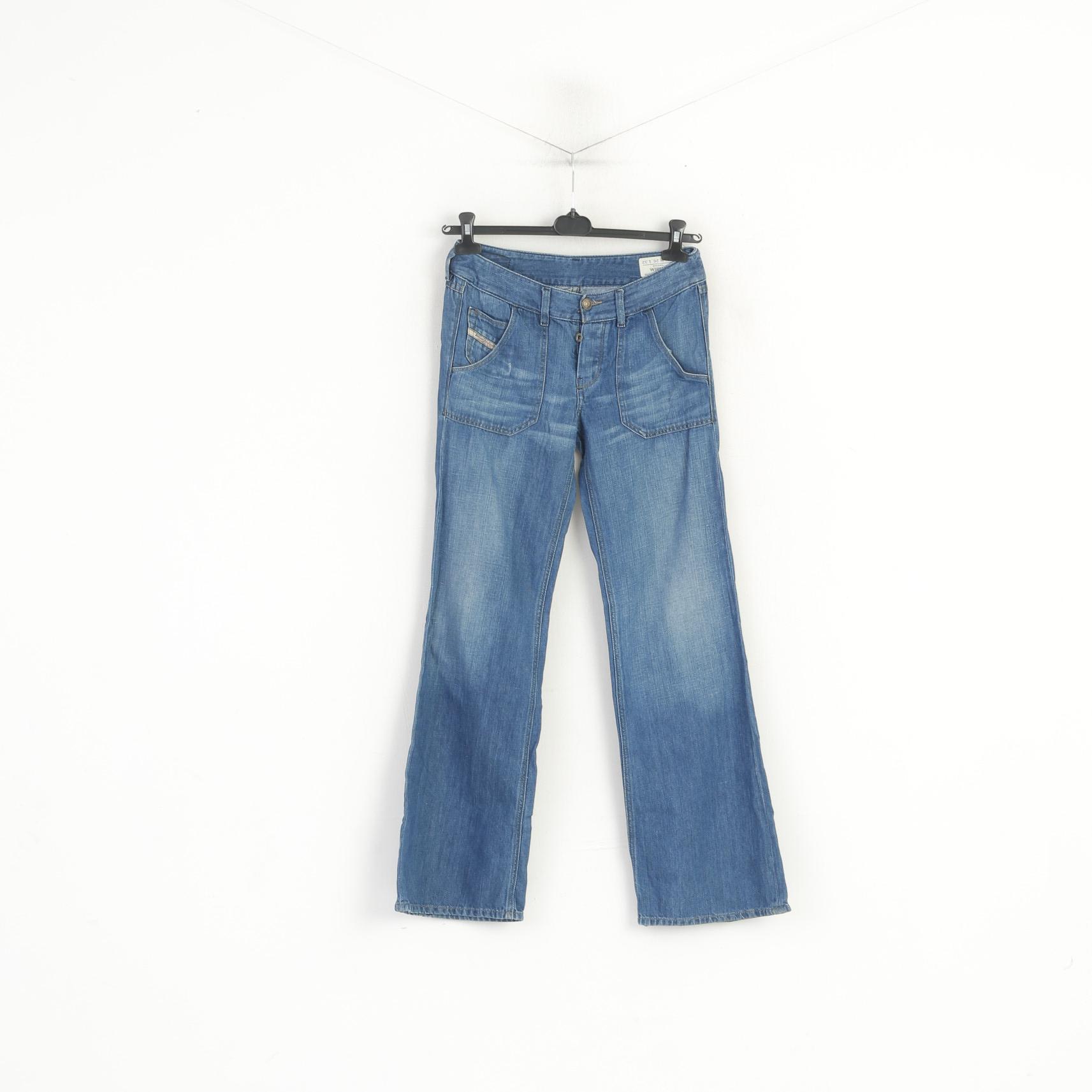 Diesel Wirky Women 26 Trousers Blue Cotton Linen WashLoose Legs Pants