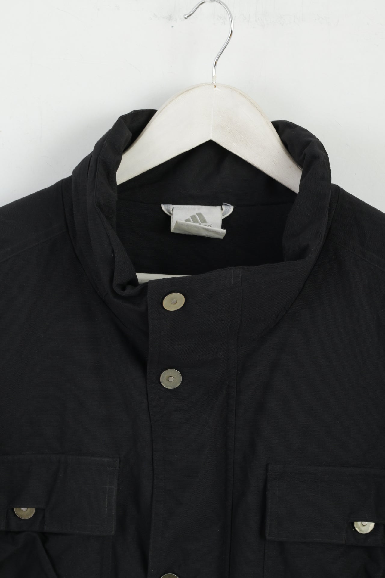 Adidas Men L Jacket Black Nylon Waterproof Full Zipper Multi Pocket Top