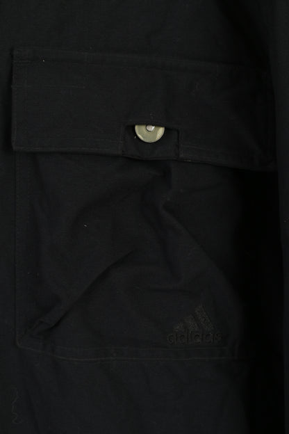 Adidas Men L Jacket Black Nylon Waterproof Full Zipper Multi Pocket Top