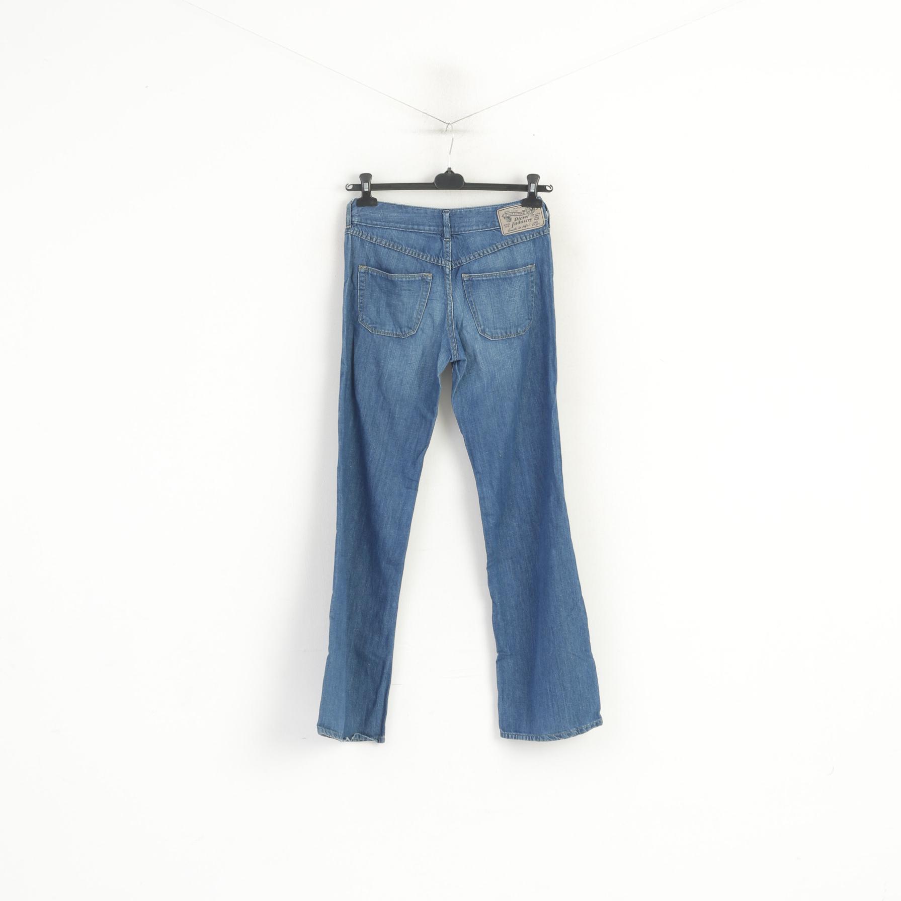 Diesel Wirky Women 26 Trousers Blue Cotton Linen WashLoose Legs Pants