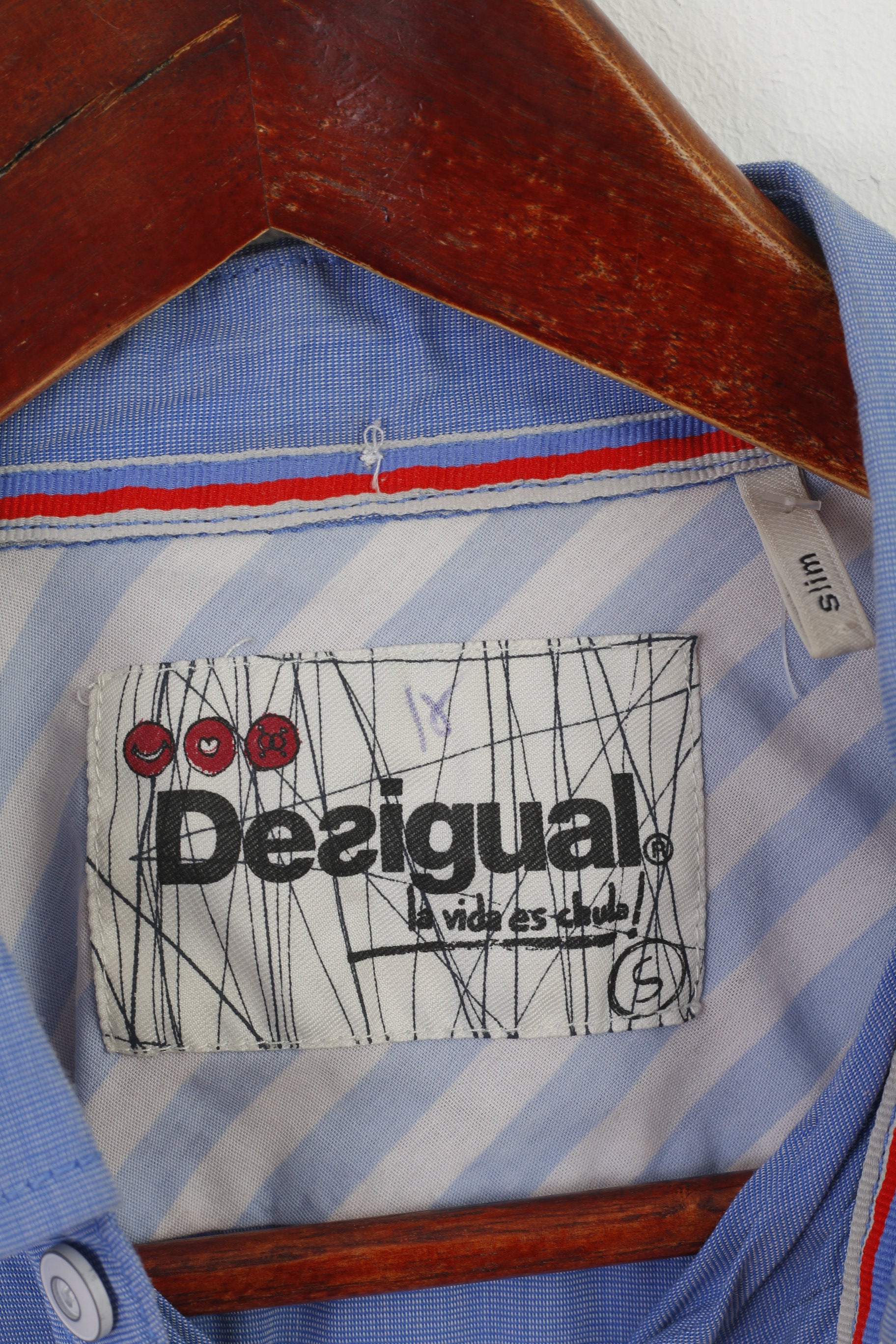 Desigual Men S Casual Shirt Blue Cotton Slim Fit Oceanic Skyline La Vida Es Chula Top