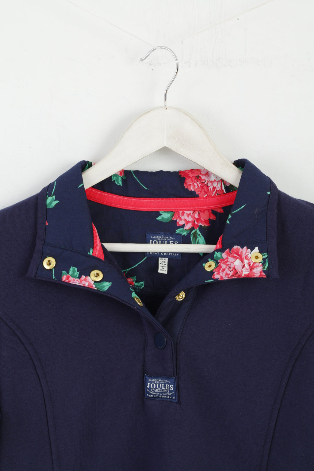 Joules Women 12 M Sweatshirt Navy Cotton Floral S Beachy Pullover Top