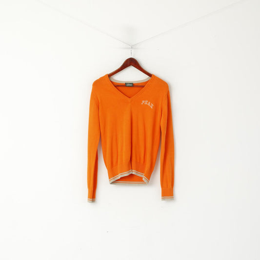 Peak Performance Women M Jumper Orange Cotton V Neck Slim Fit Sweater