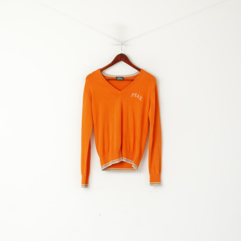 Peak Performance Women M Jumper Orange Cotton V Neck Slim Fit Sweater