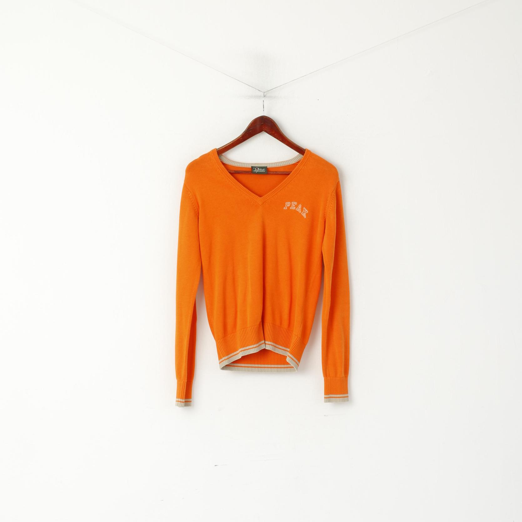 Peak Performance Femmes M Jumper Orange Coton Col V Slim Fit Pull