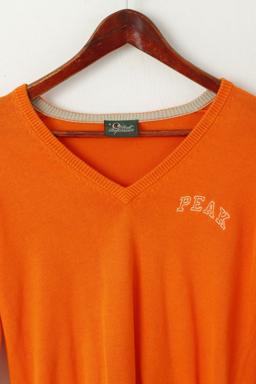 Peak Performance Women M Jumper Orange Cotton V Neck Slim Fit Sweater