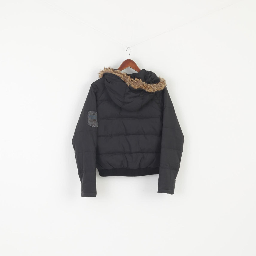 Diesel Women M Jacket Black Nylon Hooded Cropped Zip Up Padded Bomber Top