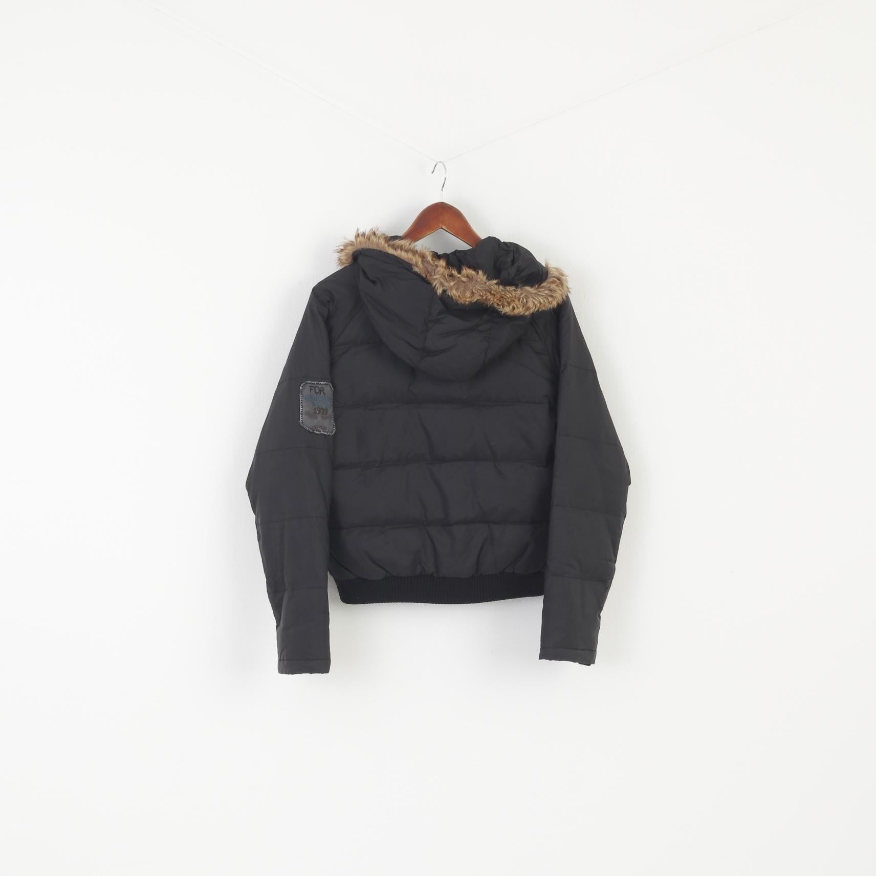Diesel Women M Jacket Black Nylon Hooded Cropped Zip Up Padded Bomber Top
