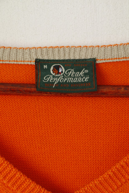 Peak Performance Women M Jumper Orange Cotton V Neck Slim Fit Sweater