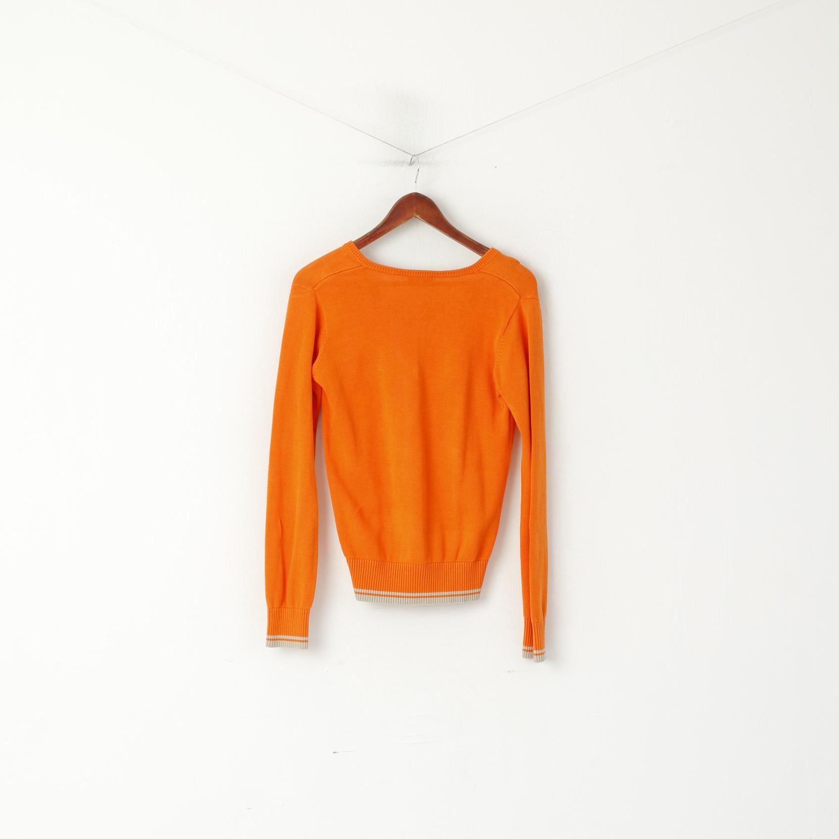 Peak Performance Women M Jumper Orange Cotton V Neck Slim Fit Sweater