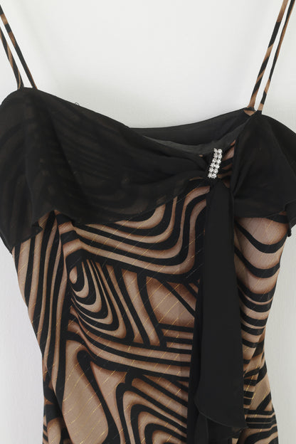 Creatif Paris Women 42 M Dress Brown Maxi Spaghetti Straps Gold Thread Elegant